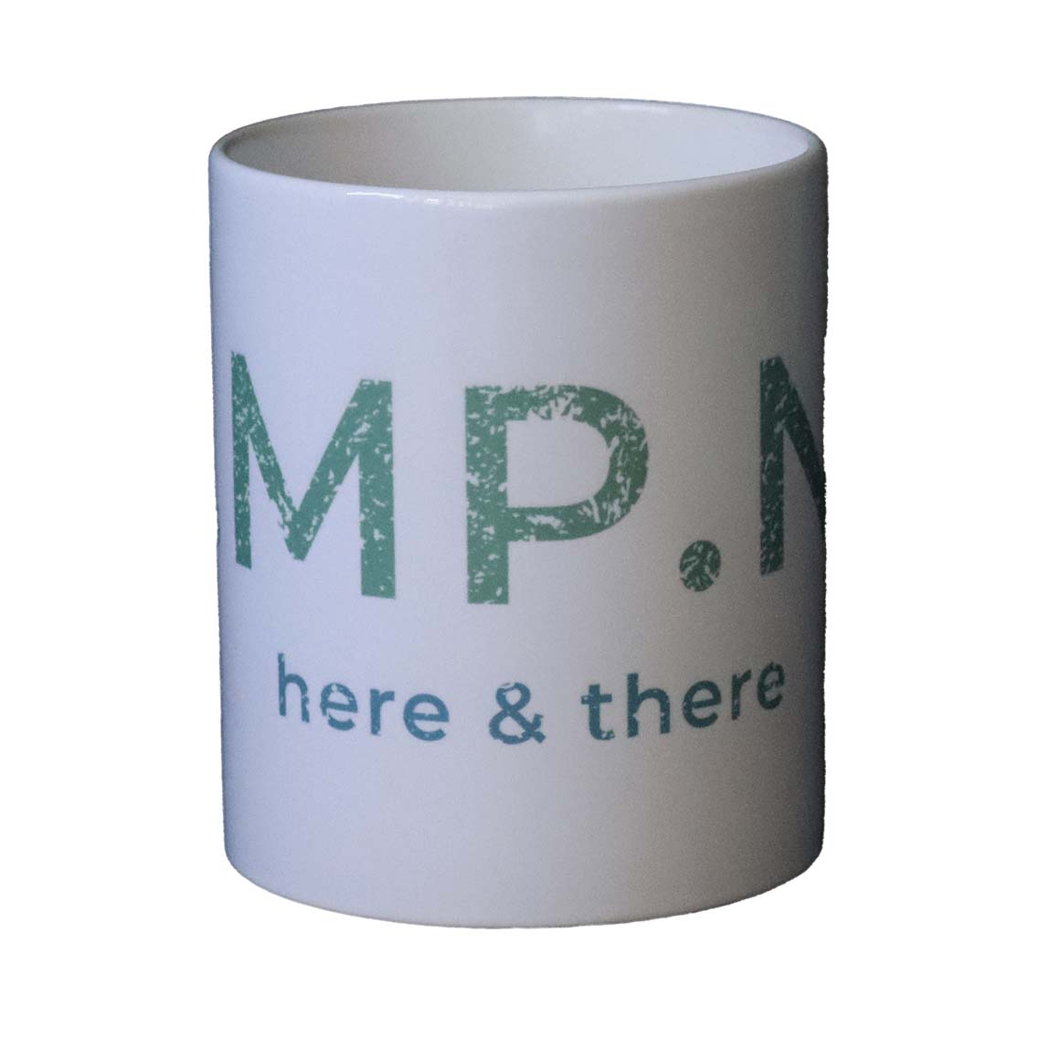 Camping-Becher aus Keramik mit C.MP.NG here and there Aufdruck