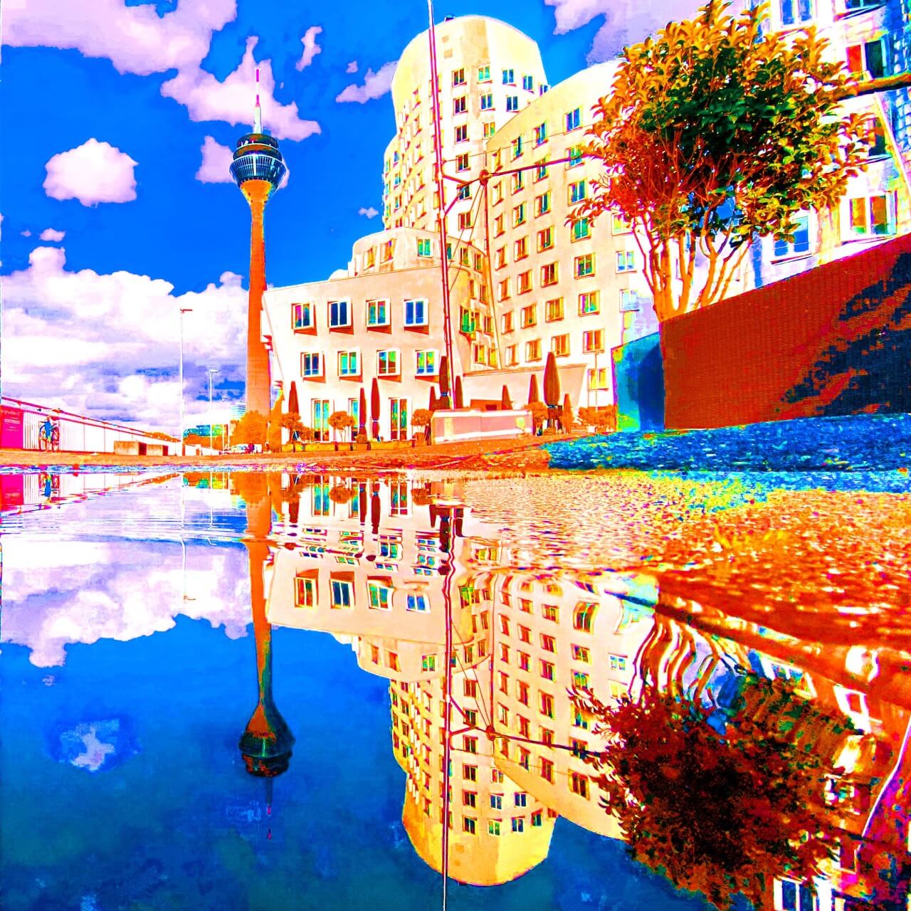 Buntes Popart-Bild vom Düsseldorfer MedienHafen.