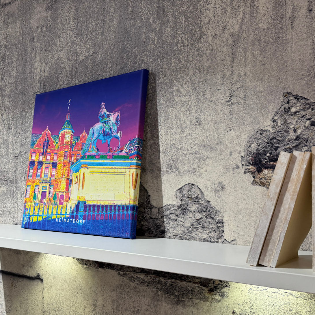 Düsseldorf Popart-Bild vom Jan-Wellem-Denkmal vor dem Rathaus