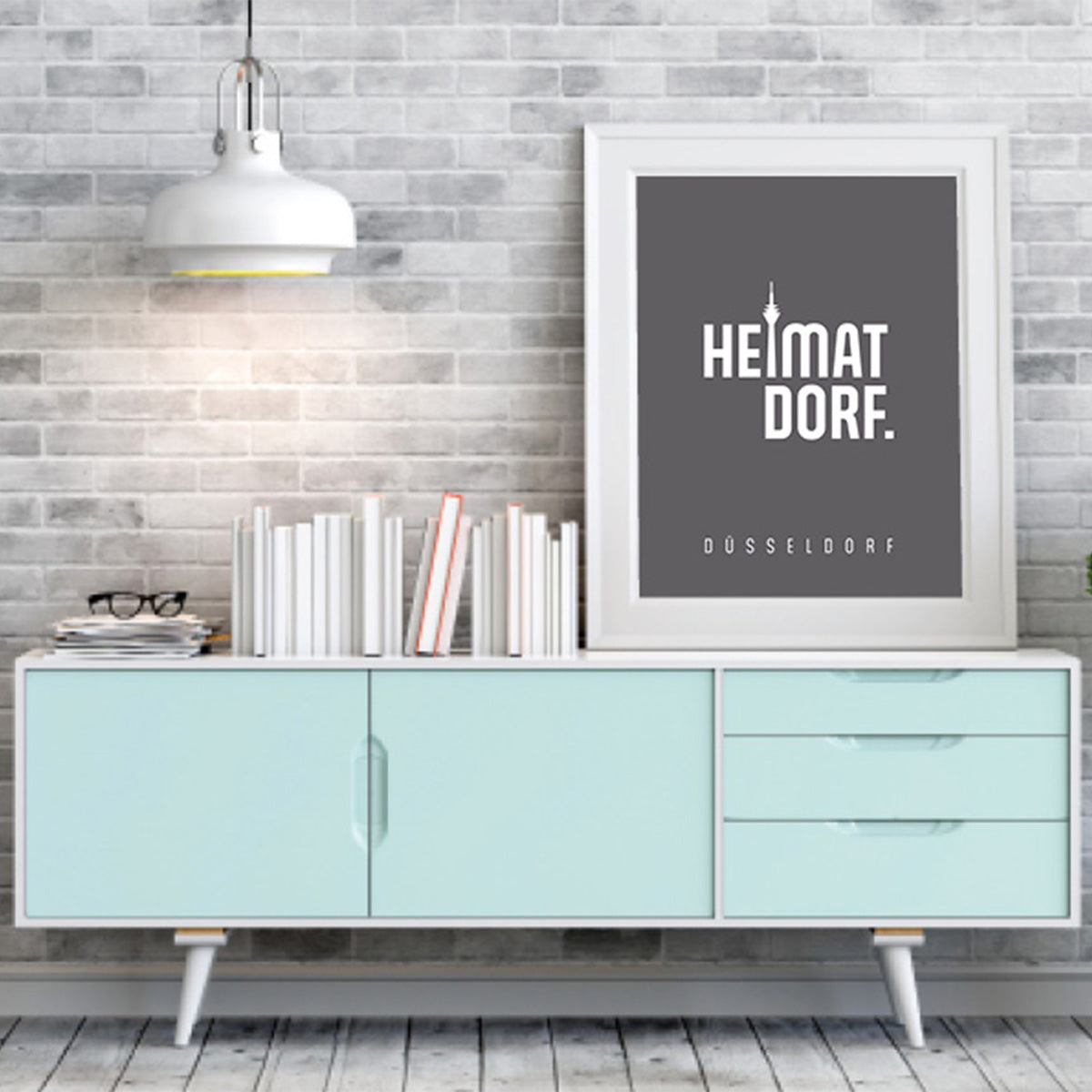 Düsseldorf Poster in anthrazit mit Aufdruck HeimatDorf Düsseldorf in weiß