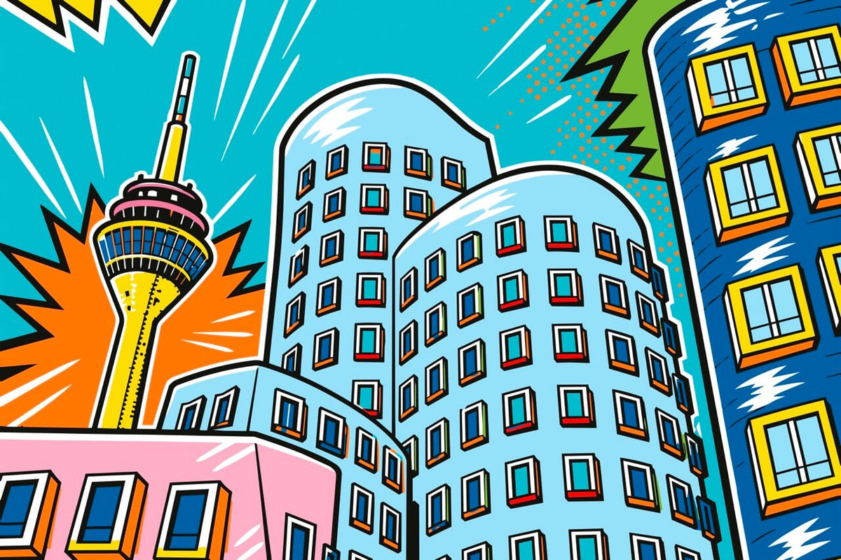 Wandbild im Popart-Stil des Düsseldorfer Medienhafens