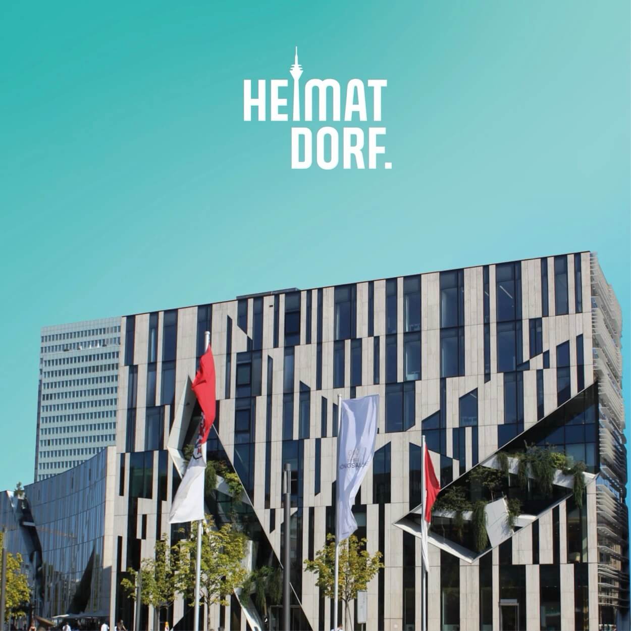 Poster mit blauem Hintergrund, im Vordergrund ist der neue Köbogen.