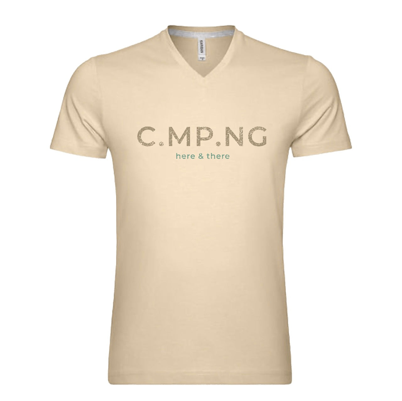 Camping T-Shirt in beige mit Aufdruck C.MP.NG here and there