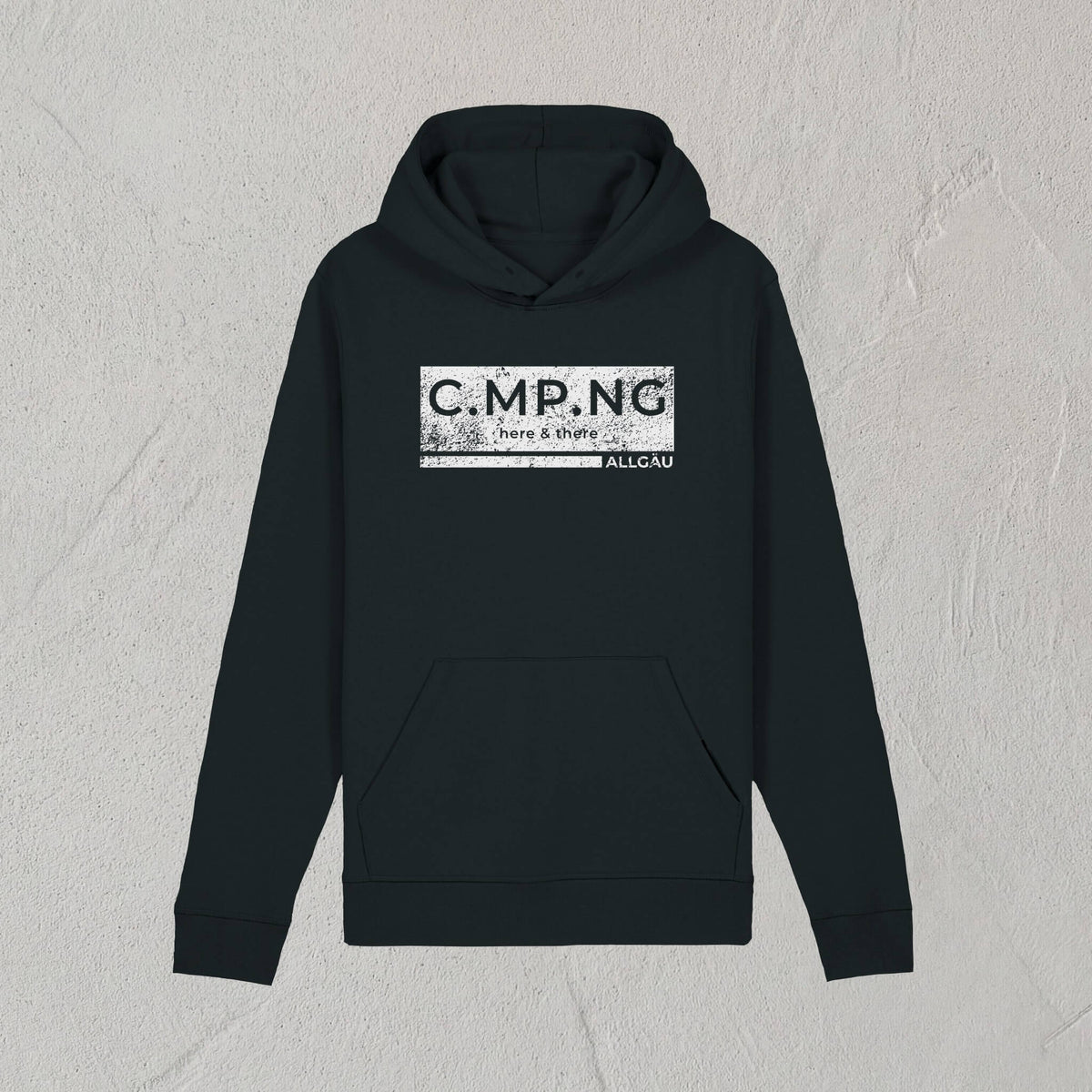 Produktfoto des C.MP.NG Camping Hoodie im boxed design in der Farbe schwarz