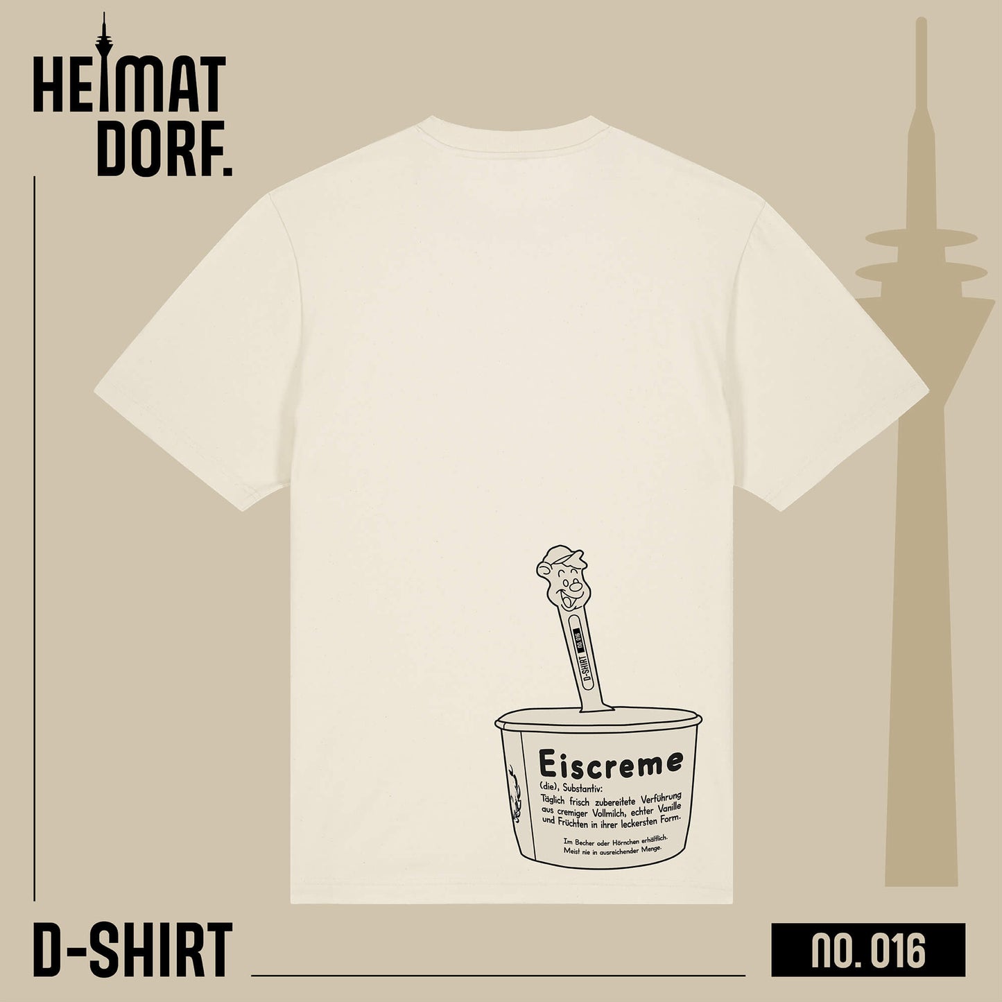 D-Shirt No. 016 mit großem Eisbecher-Aufdruck auf dem Rücken
