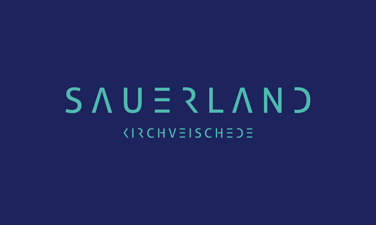 Sauerland Fahne in dunkelblau mit Türkise Aufdruck Sauerland Kirchveischede