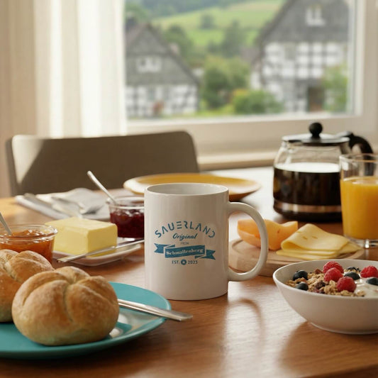 Sauerland Becher mit blauem Aufdruck Sauerland Original from Schmallenberg