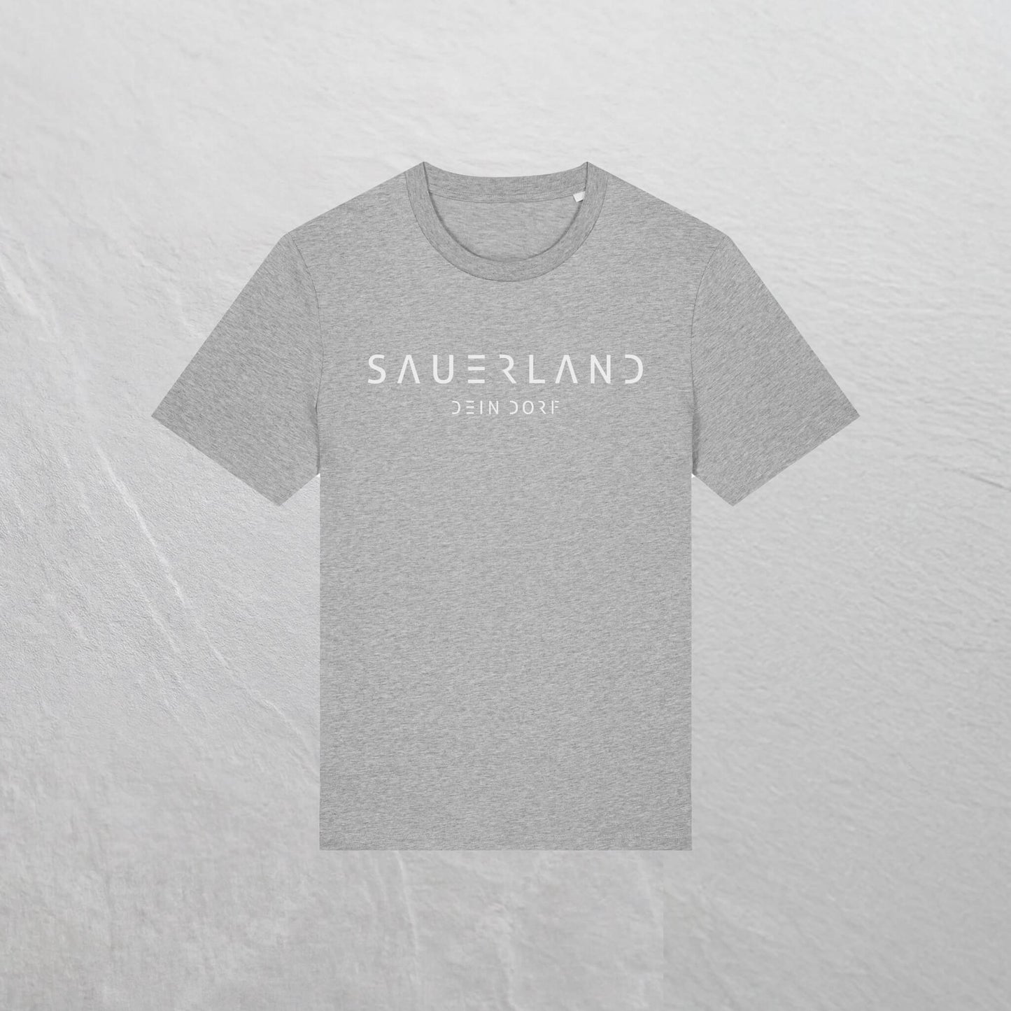 Produktfoto des personalisierbaren newSAUERLAND T-Shirt im Dorfdesign mit  Deinem Dorf in der Farbe heathergrey
