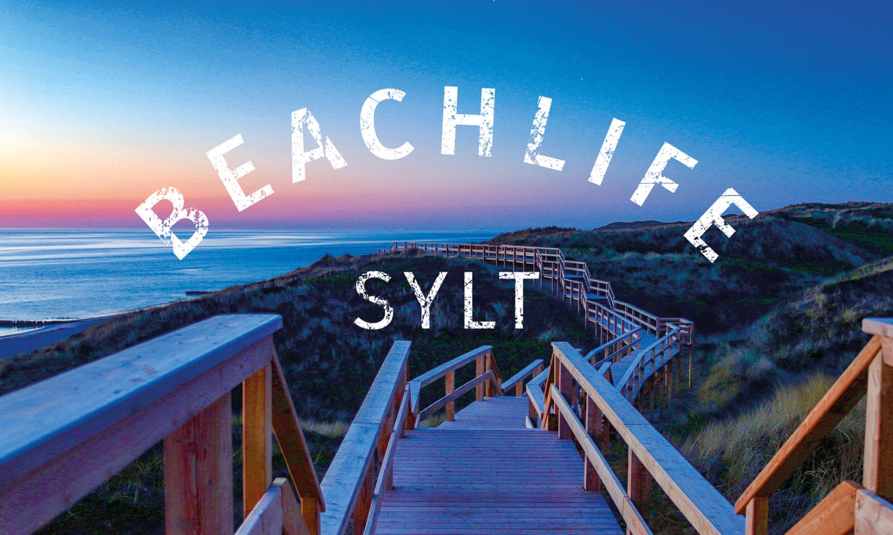 Sylt Fahne Beachlife mit Foto von der Insel und weißem Aufdruck