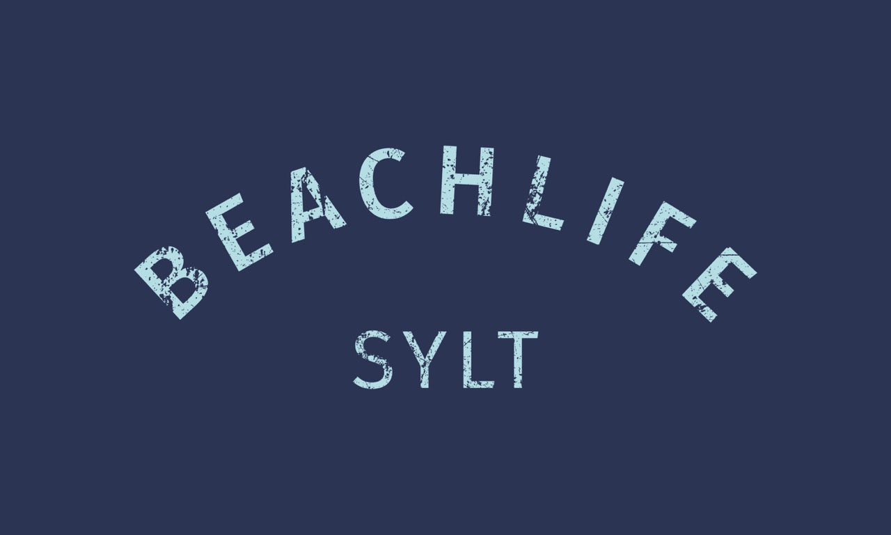 Sylt Fahne Beachlife in dunkelblau mit helltürkisem Aufdruck