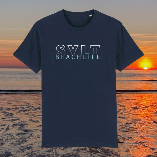 Sylt T-Shirt Beachlife Sylt in dunkelblau mit Gradient-Aufdruck auf der Brust