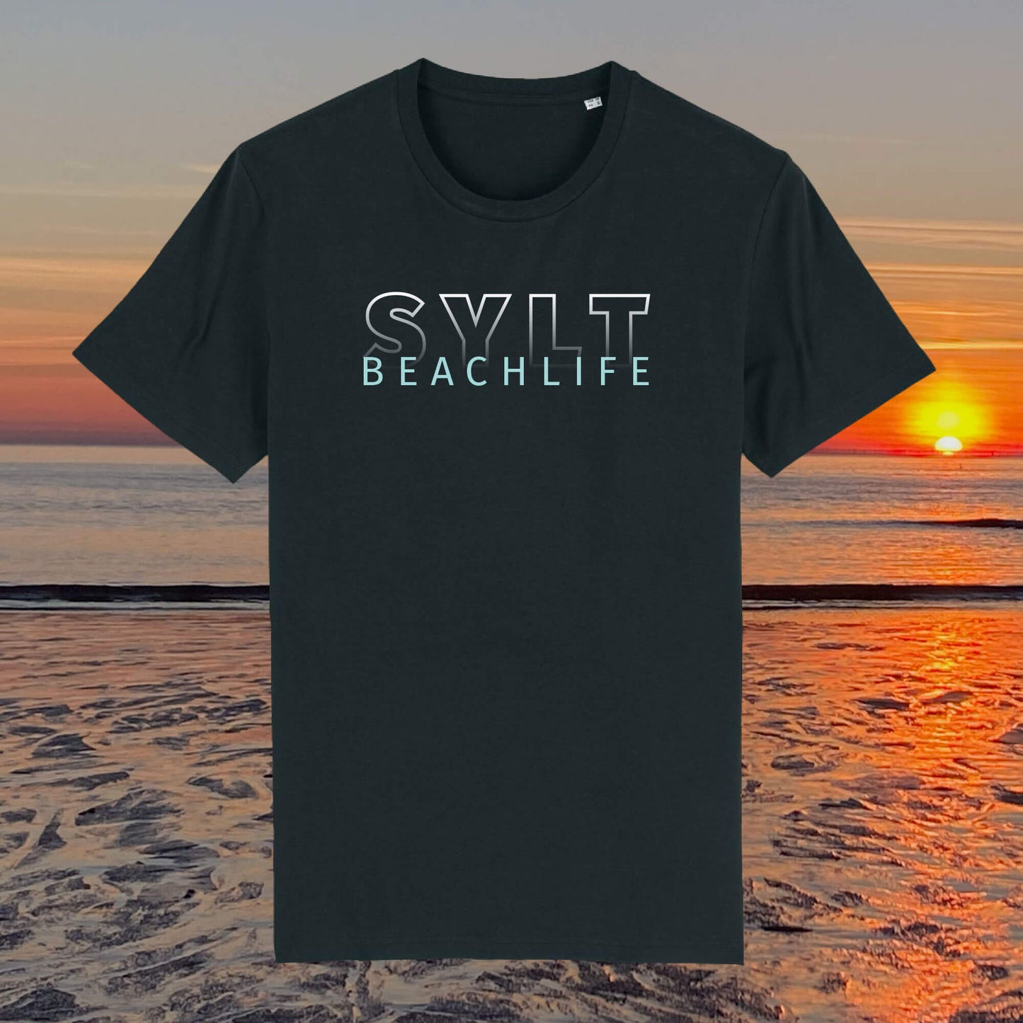 Sylt T-Shirt in schwarz mit Aufdruck Sylt Beachlife auf der Brust