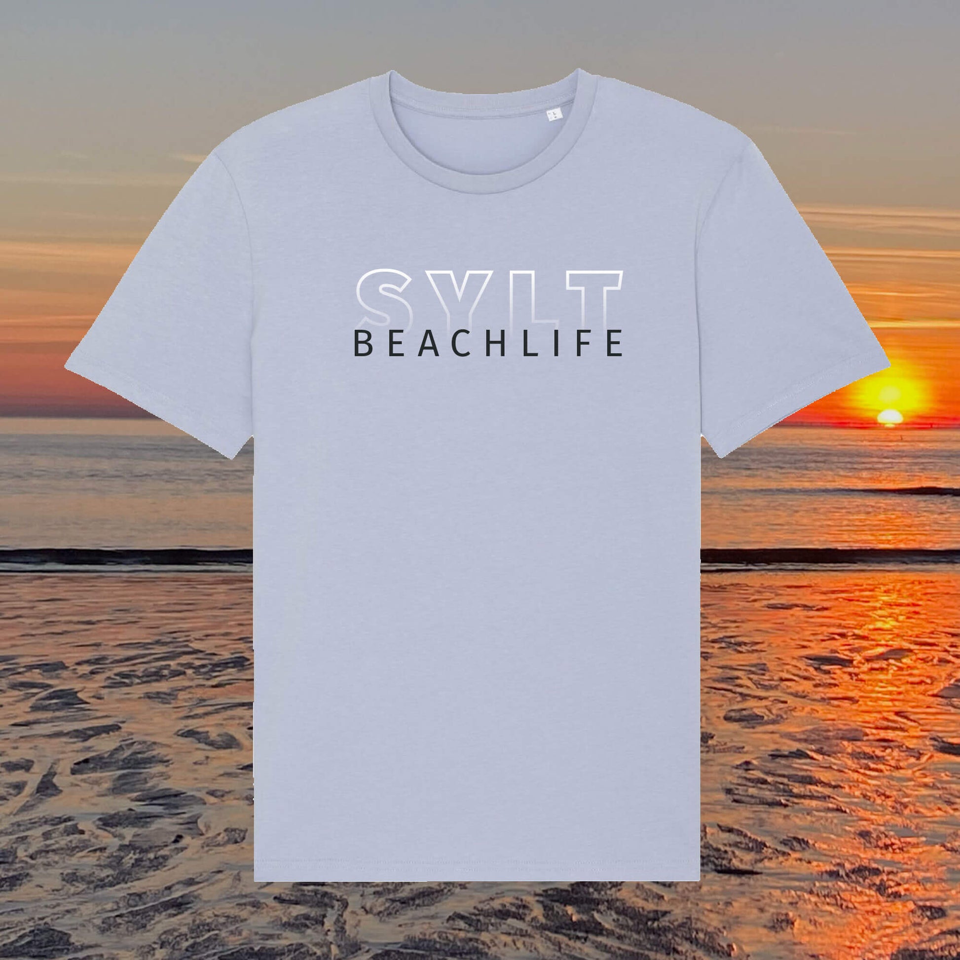 Sylt T-Shirt in hellblau mit Farbverlauf-Aufdruck Sylt Beachlife