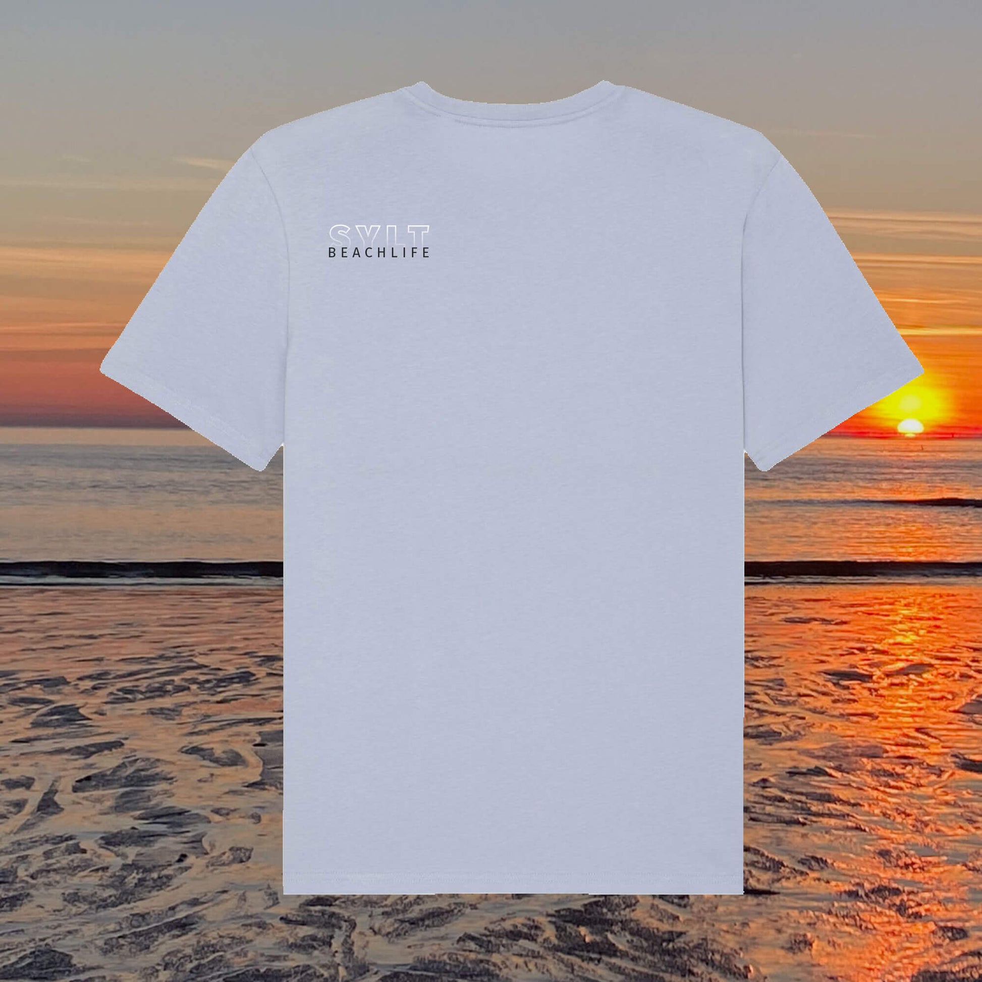 Sylt T-Shirt in hellblau mit kleinem Rückenaufdruck Beachlife auf der linken Seite