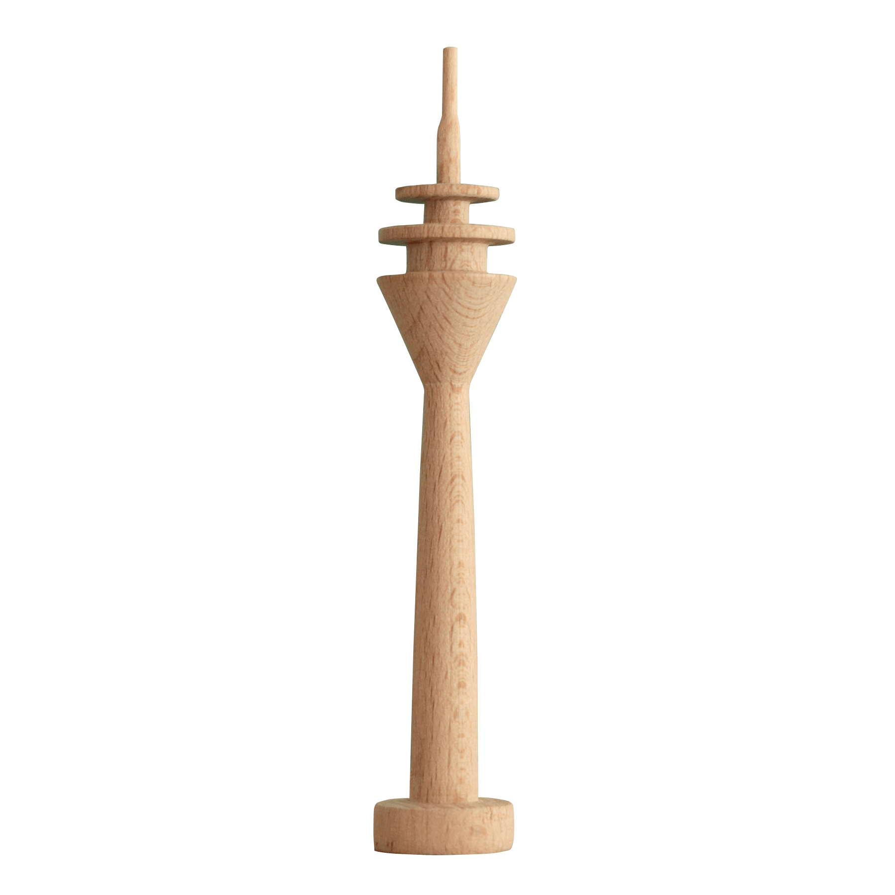 Kleiner Deko-Rheinturm aus Holz. Düsseldorf Bauwerk.