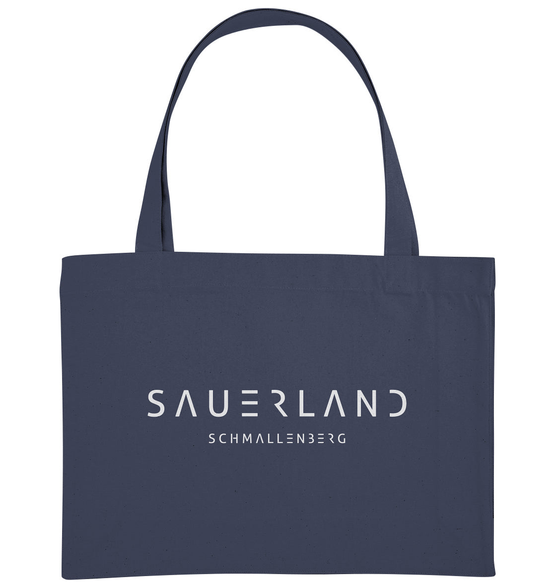 Dunkelblaue Umhängetasche mit dem modernen Sauerland Schriftzug und dem Stadtnamen Schmallenberg in weiß bedruckt.